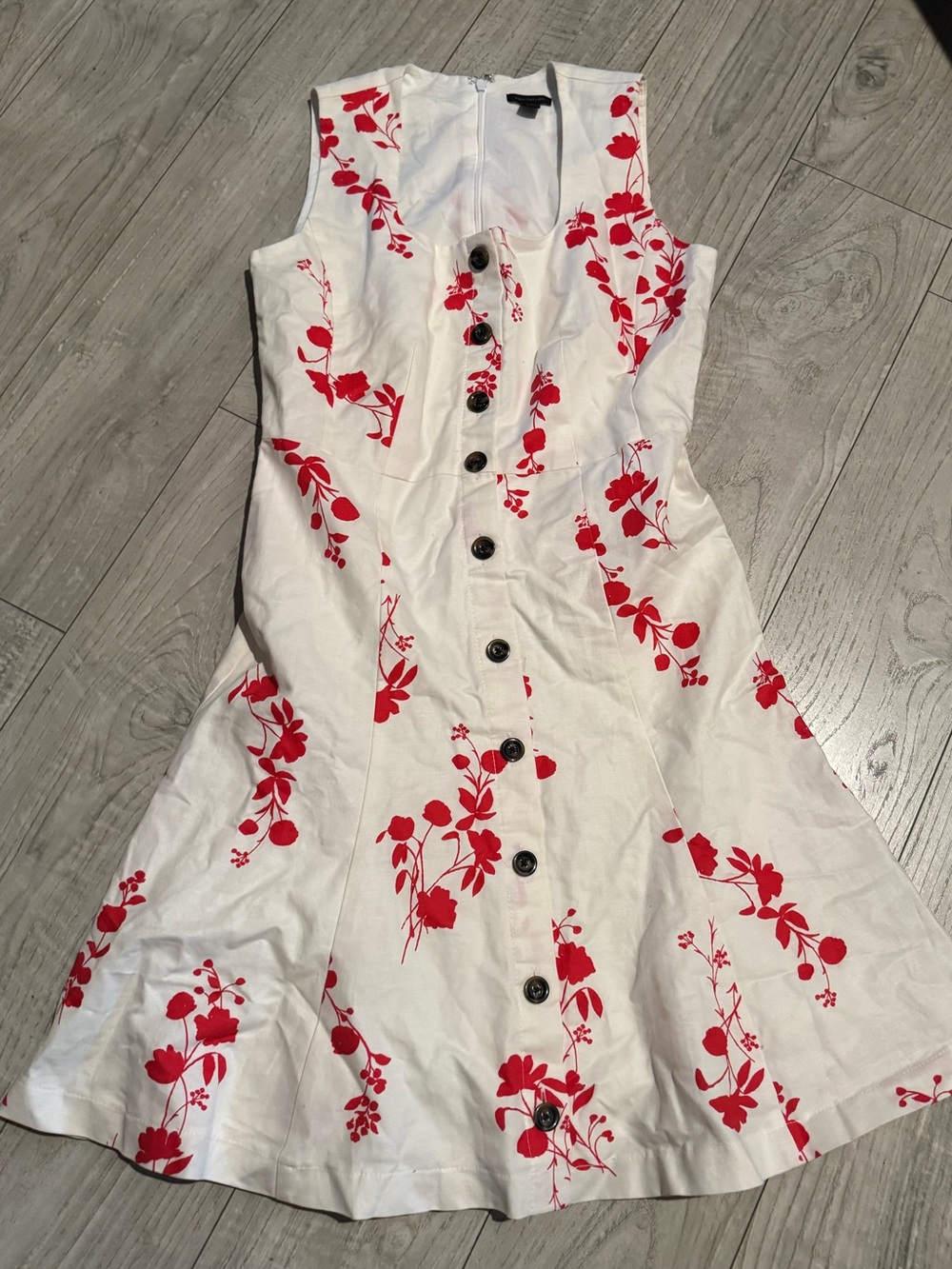 Ann Taylor White Dress with Red Floral Print